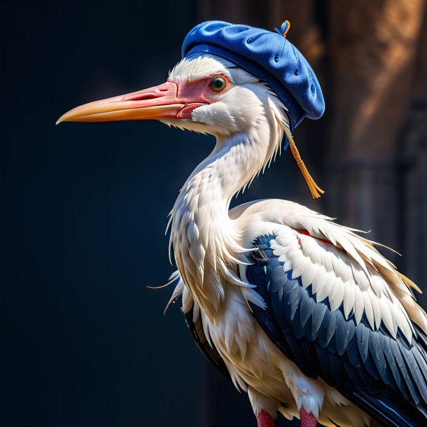 Picture of a stork in a blue cap