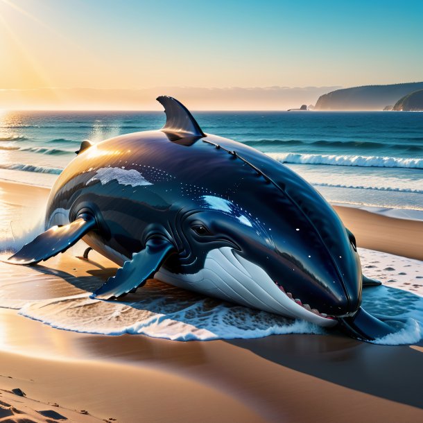 Illustration of a whale in a coat on the beach