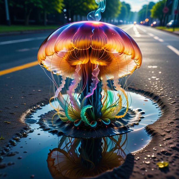 Image of a smoking of a jellyfish in the puddle