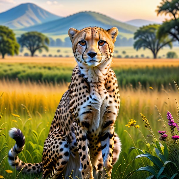 Image of a cheetah in a dress in the meadow