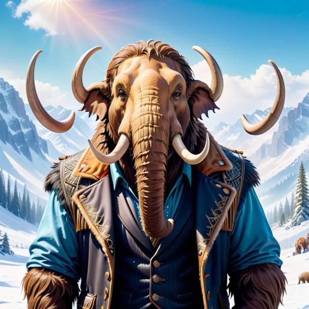 Image of a mammoth in a vest in the snow