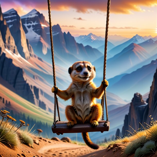 Pic of a swinging on a swing of a meerkat in the mountains