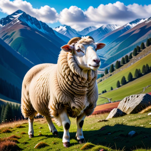 Pic d'un mouton dans un manteau dans les montagnes