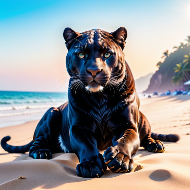 Pic of a panther in a gloves on the beach