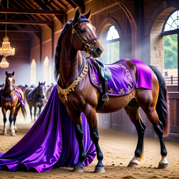 Foto de um cavalo em um vestido roxo