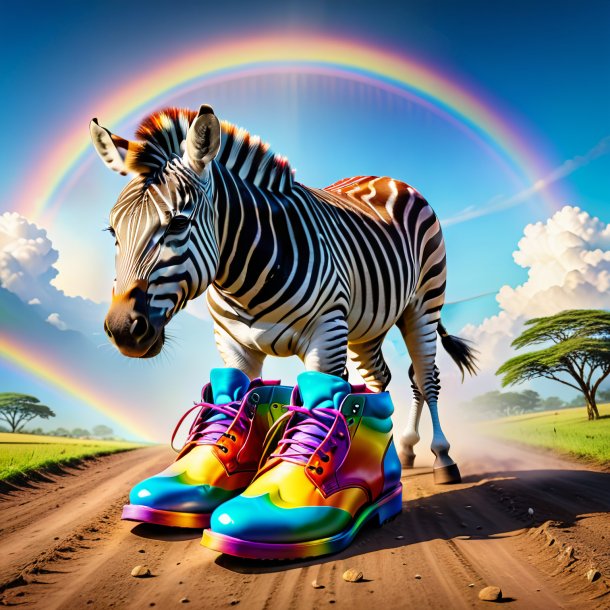 Photo of a zebra in a shoes on the rainbow