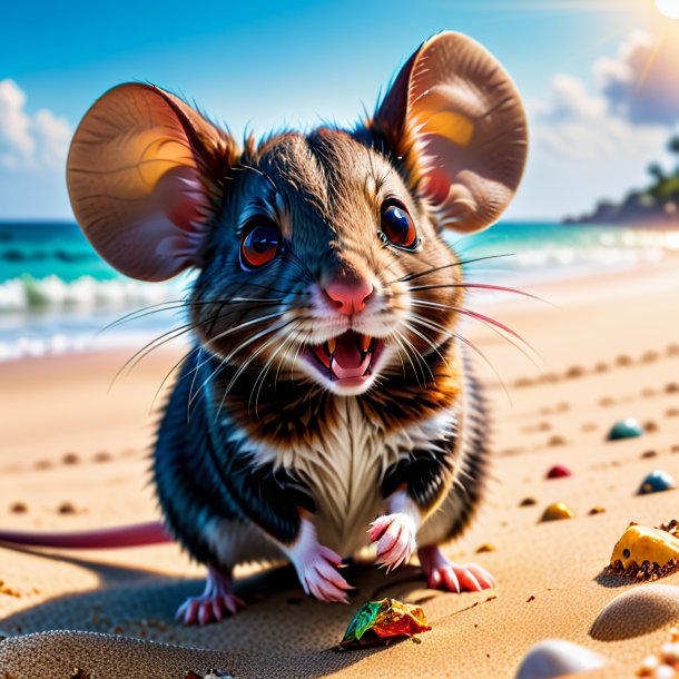 Foto de una amenaza de un ratón en la playa