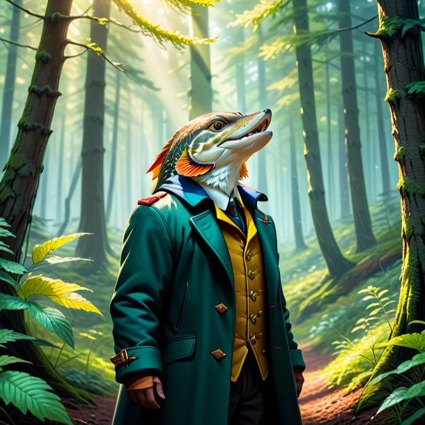 Illustration of a pike in a coat in the forest