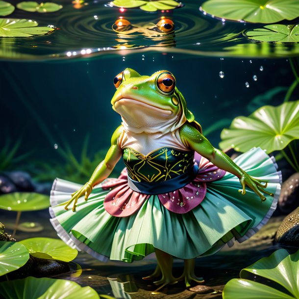 Image of a frog in a skirt in the water