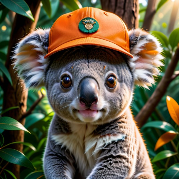 Pic of a koala in a orange cap