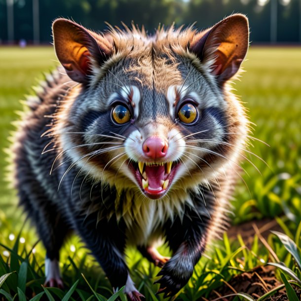 Picture of a angry of a possum on the field