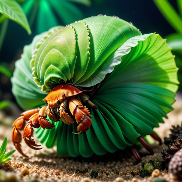 Photo of a hermit crab in a green skirt