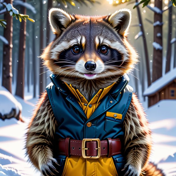 Picture of a raccoon in a belt in the snow