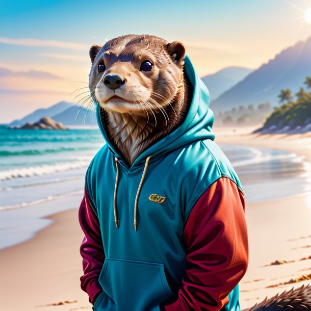 Imagem de uma lontra em um hoodie na praia