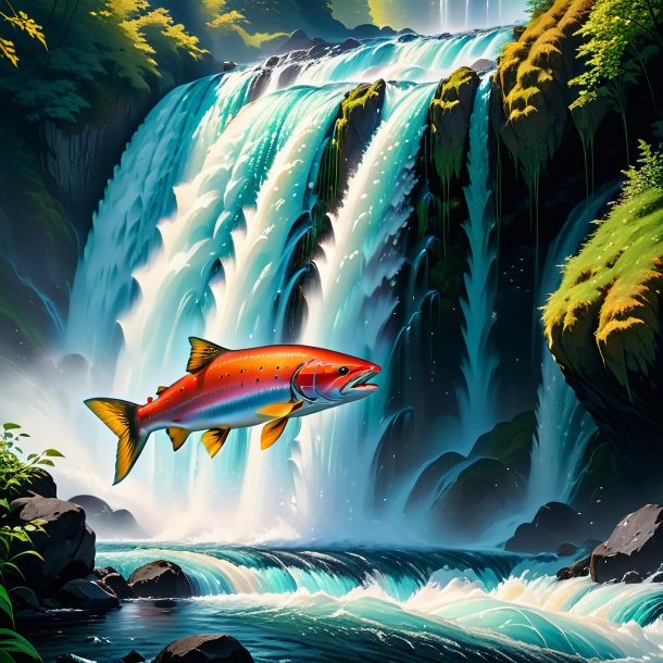 Pic of a crying of a salmon in the waterfall