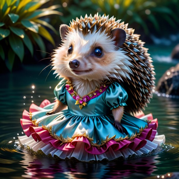 Pic of a hedgehog in a dress in the water