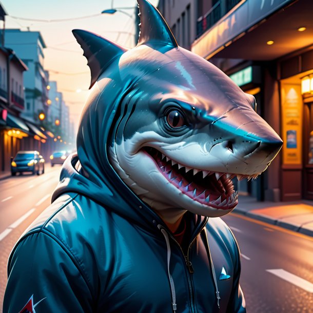 Drawing of a shark in a hoodie on the road