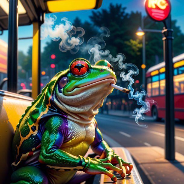 Picture of a smoking of a frog on the bus stop