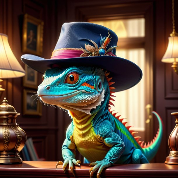 Drawing of a lizard in a hat in the house