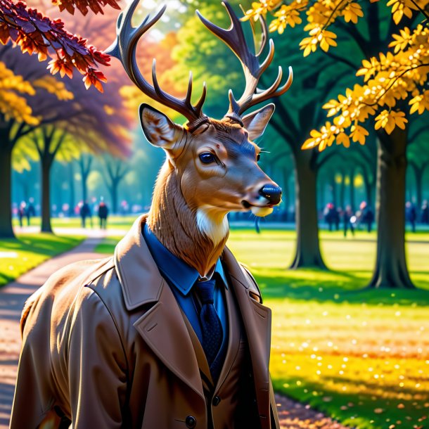 Pic d'un cerf dans un manteau dans le parc