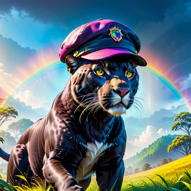 Picture of a panther in a cap on the rainbow