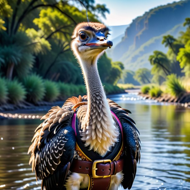 Pic of a ostrich in a belt in the river