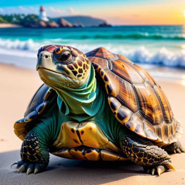 Image d'une tortue dans un manteau sur la plage