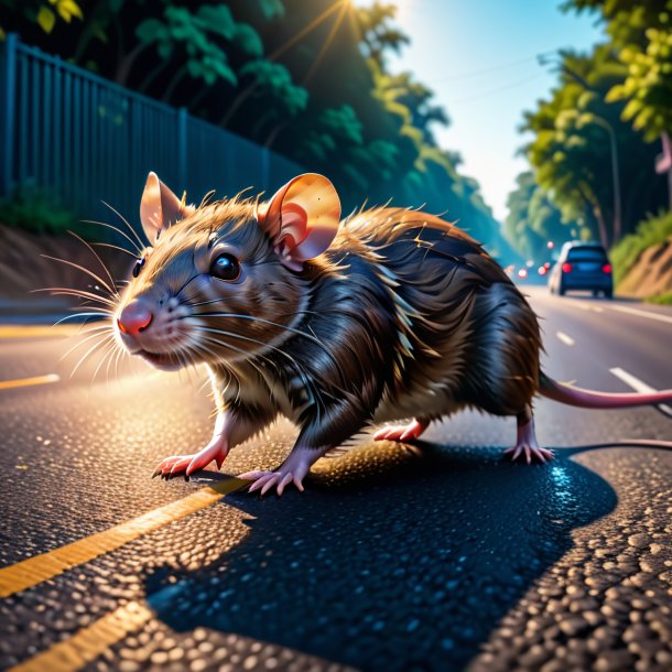 Photo d'une baignade d'un rat sur la route