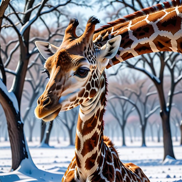 Pic d'un cri d'une girafe dans la neige