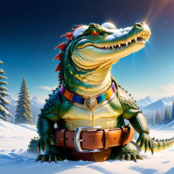 Desenho de um crocodilo em um cinto na neve