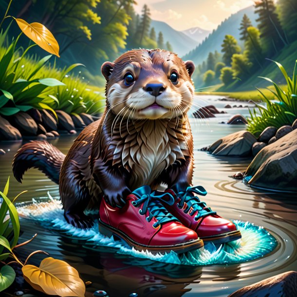 Ilustración de una nutria en un zapato en el río