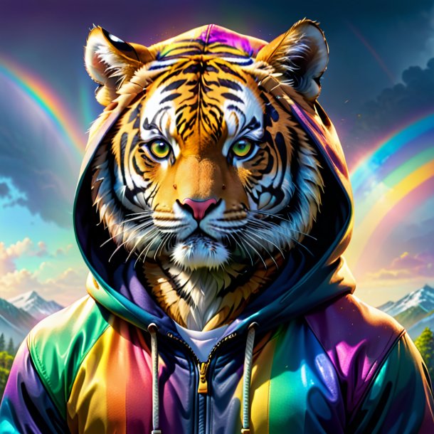 Pic of a tiger in a hoodie on the rainbow