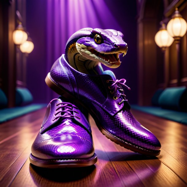 Photo d'un serpent dans des chaussures violettes