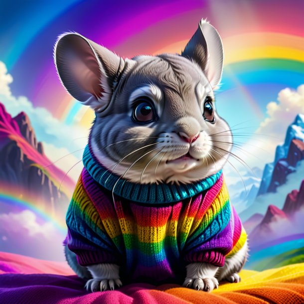 Illustration of a chinchillas in a sweater on the rainbow