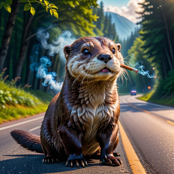 Picture of a smoking of a otter on the road