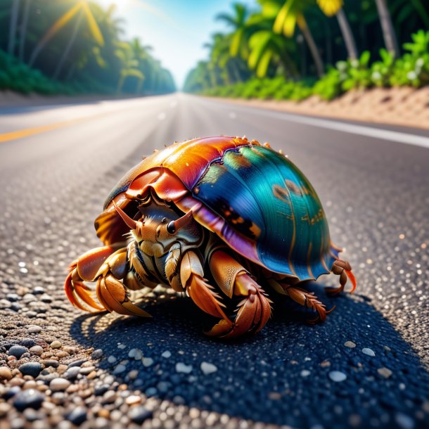 Pic of a sleeping of a hermit crab on the road