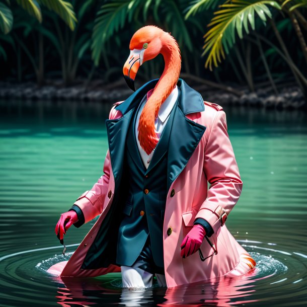 Foto de un flamenco en un abrigo en el agua