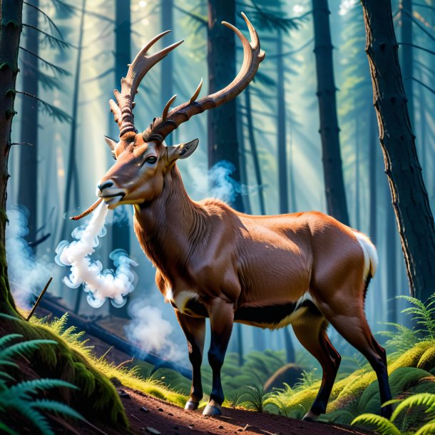 Image of a smoking of a ibex in the forest