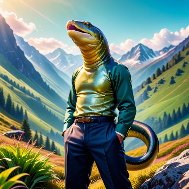 Image of a eel in a trousers in the mountains