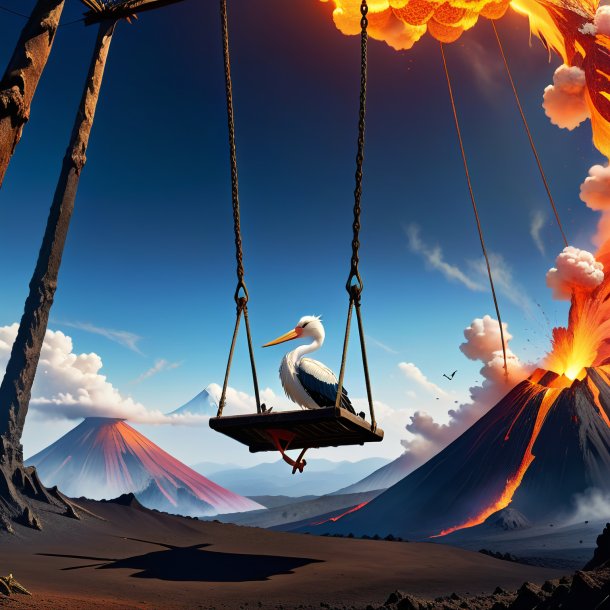 Pic of a swinging on a swing of a stork in the volcano