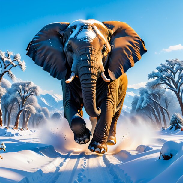 Foto de un salto de un elefante en la nieve