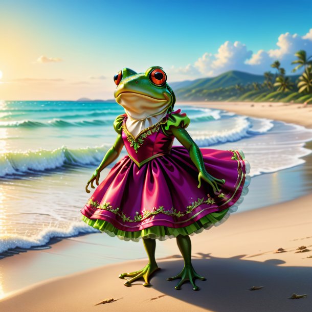 Illustration of a frog in a dress on the beach