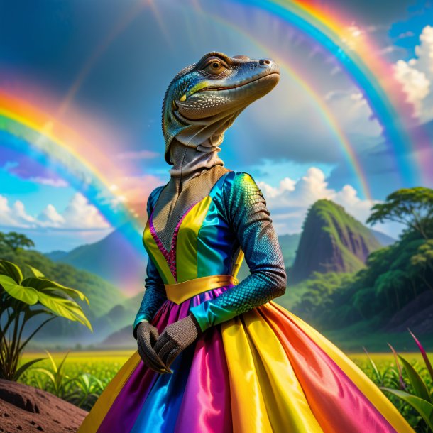 Photo of a monitor lizard in a dress on the rainbow