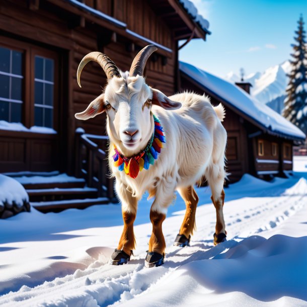 Picture of a goat in a shoes in the snow