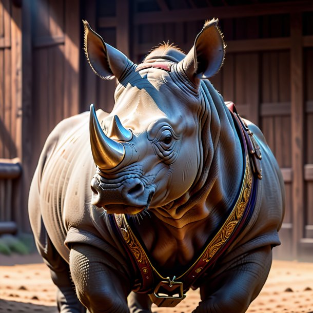 Picture of a rhinoceros in a brown belt