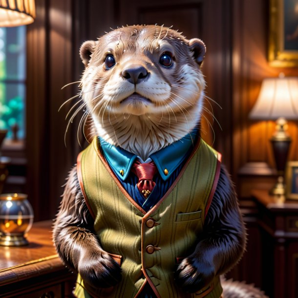 Pic d'une loutre dans un gilet dans la maison