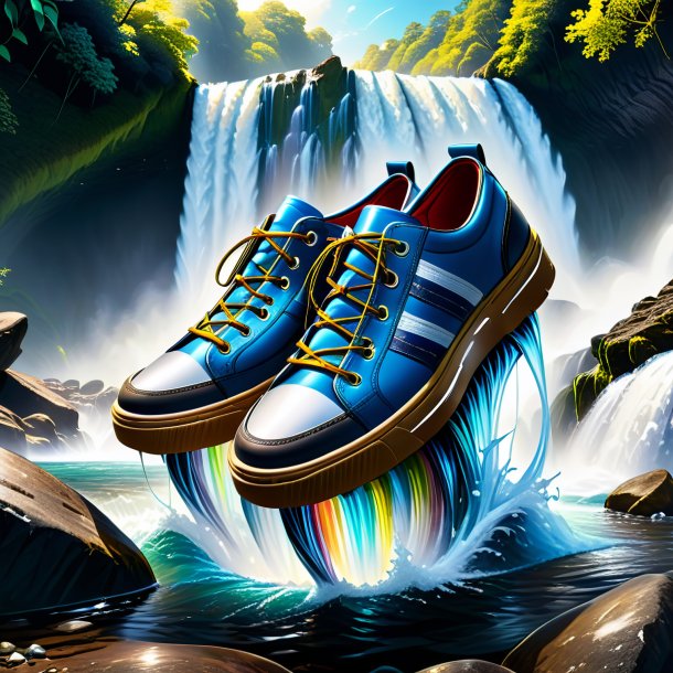 Drawing of a sardines in a shoes in the waterfall