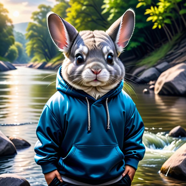 Picture of a chinchillas in a hoodie in the river