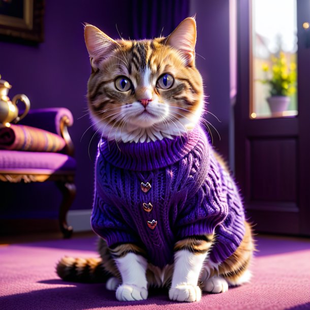 Pic of a cat in a purple sweater