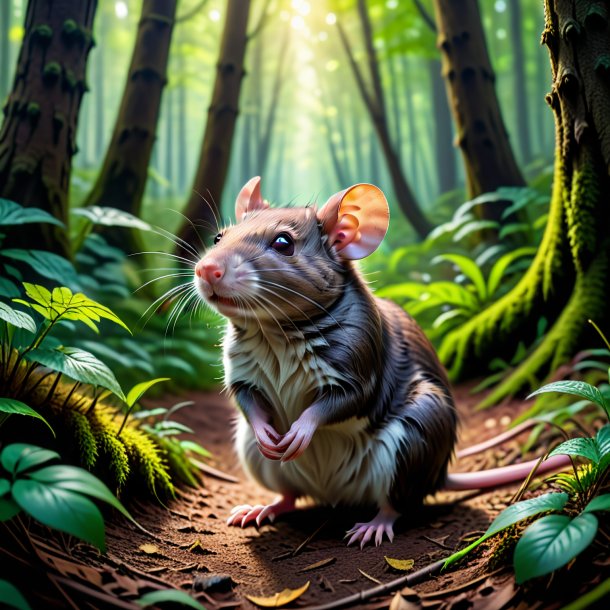 Photo of a waiting of a rat in the forest